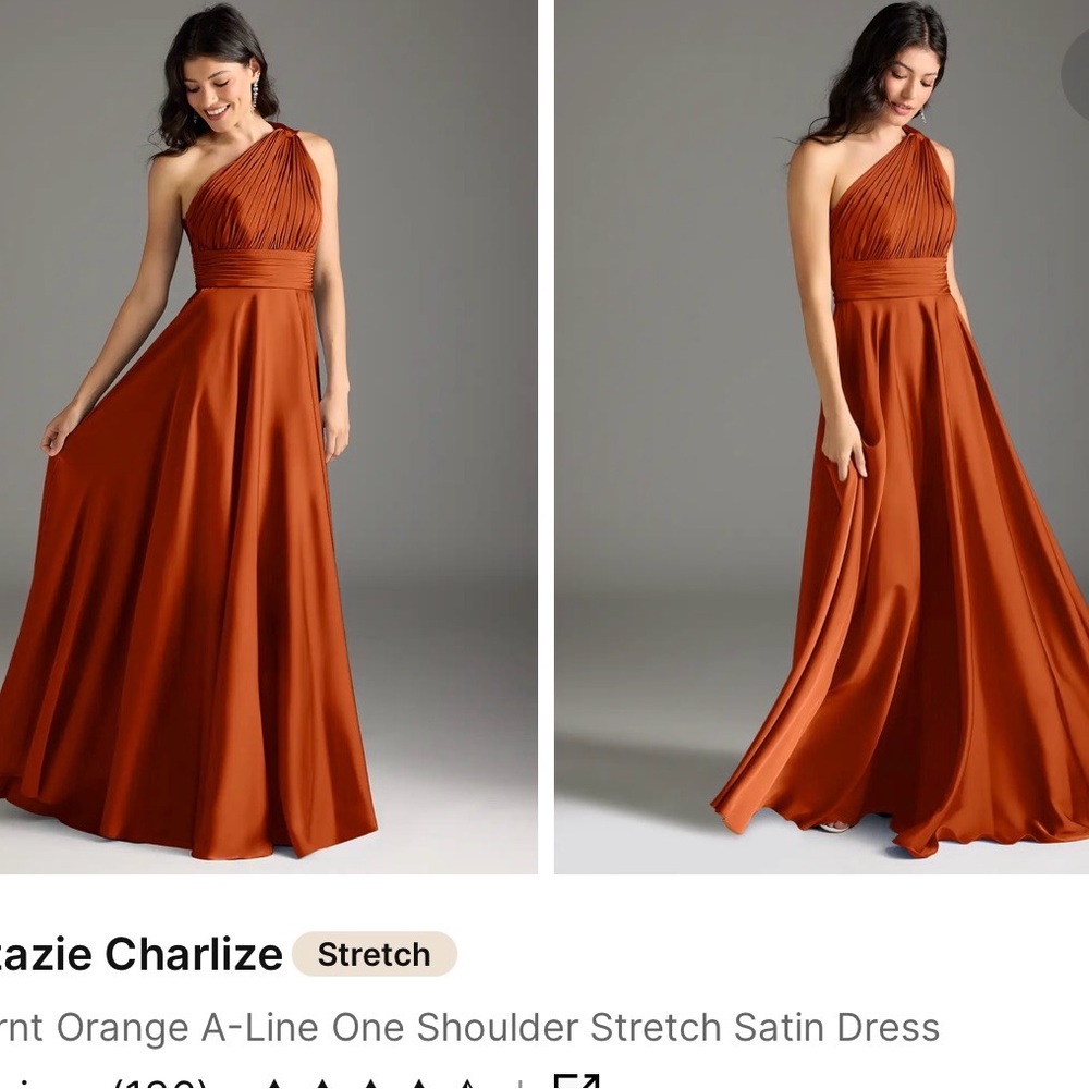 Burnt orange Azazie Charlize One-Shoulder A-Line Satin Dress